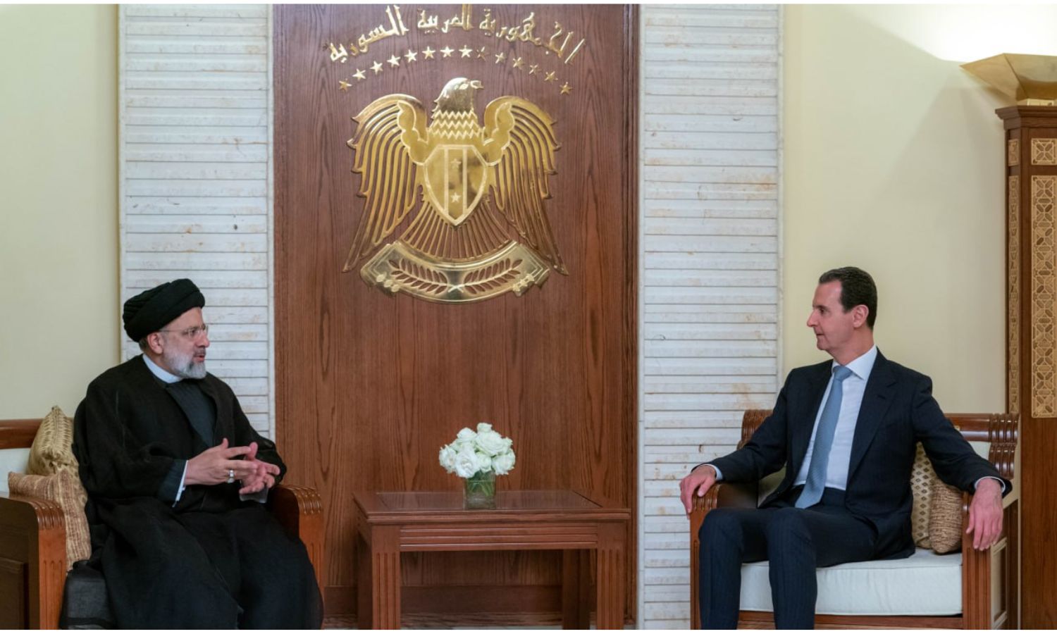 رئيس النظام السوري بشار الأسد يلتقي الرئيس الإيراني إبراهيم رئيسي في ثاني أيام زيارته إلى سورايا- 4 من أيار 2023 (رئاسة الجمهورية)
