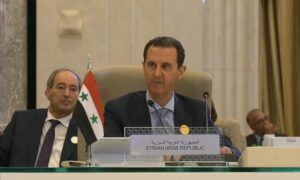 رئيس النظام السوري بشار الأسد خلال حضوره القمة العربية في جدة بالسعودية- 19 من أيار 2023 (العربية)