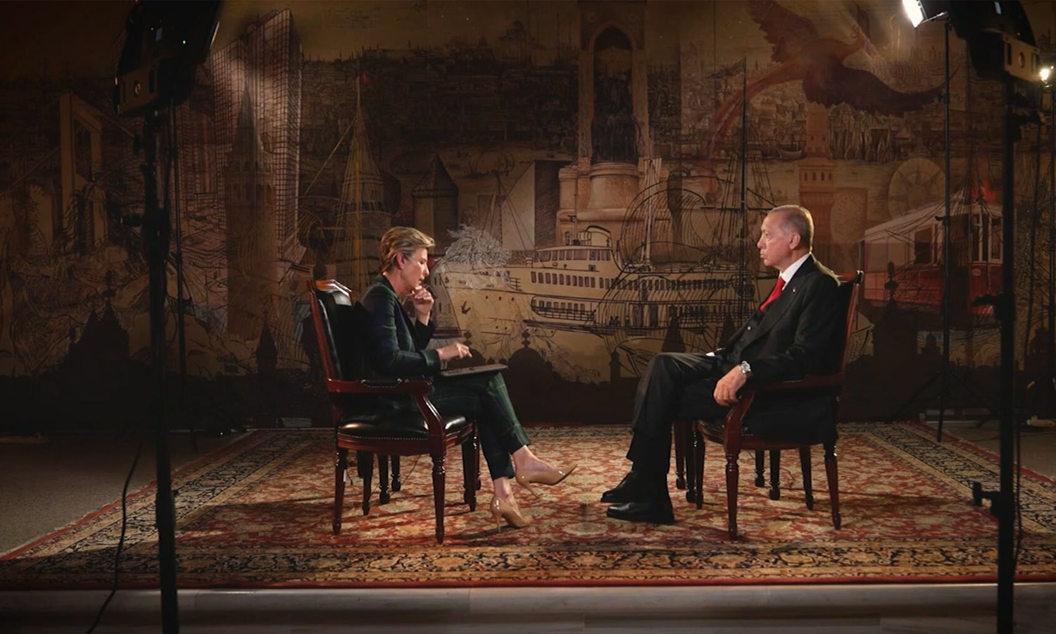 الرئيس التركي رجب طيب أردوغان خلال مقابلة مع قناة CNN الأمريكية- 19 أيار 2023 (CNN)