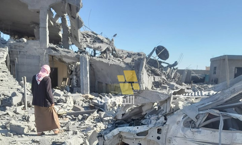 منزل مرعي الرمثان الذي تعرض لقصف جوي فجر اليوم- 8 أيار 2023 (اللجاة برس)