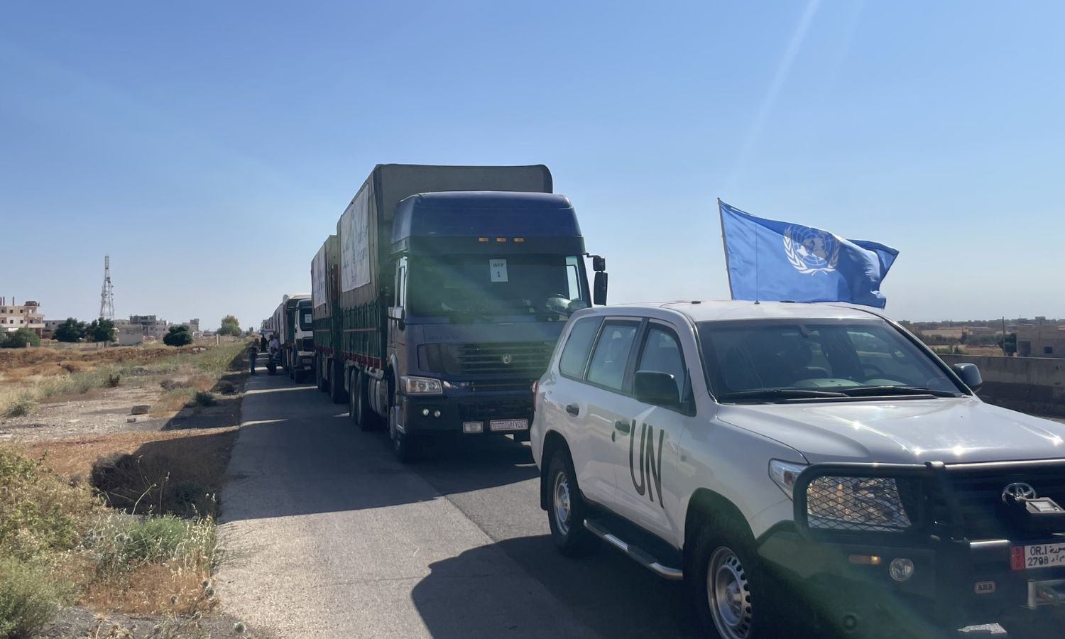 قافلة مساعدات أممية من عشر شاحنات تدخل من مناطق سيطرة النظام في حلب عبر الخطوط إلى الشمال الغربي، عبر معبر سراقب شرقي إدلب- 23 من حزيران 2023 (أوتشا)
