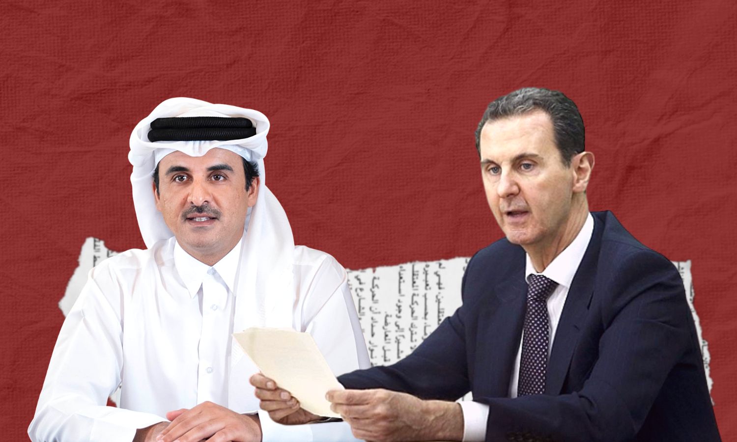 رئيس النظام السوري بشار الأسد وأمير قطر تميم بن حمد (تعديل عنب بلدي)
