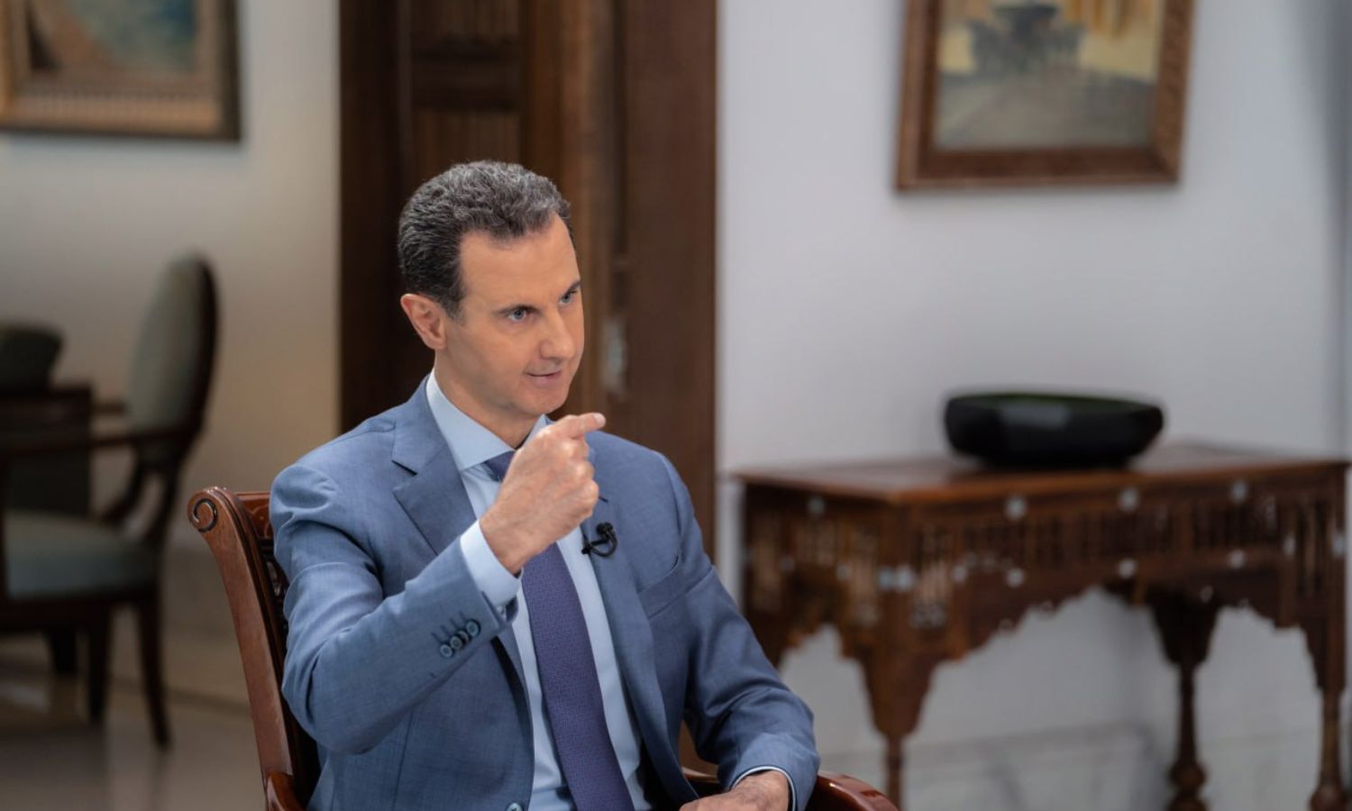 الأسد خلال حديث خاص إلى قناة "سكاي نيوز عربية"- 9 من آب 2023 (رئاسة الجمهورية)