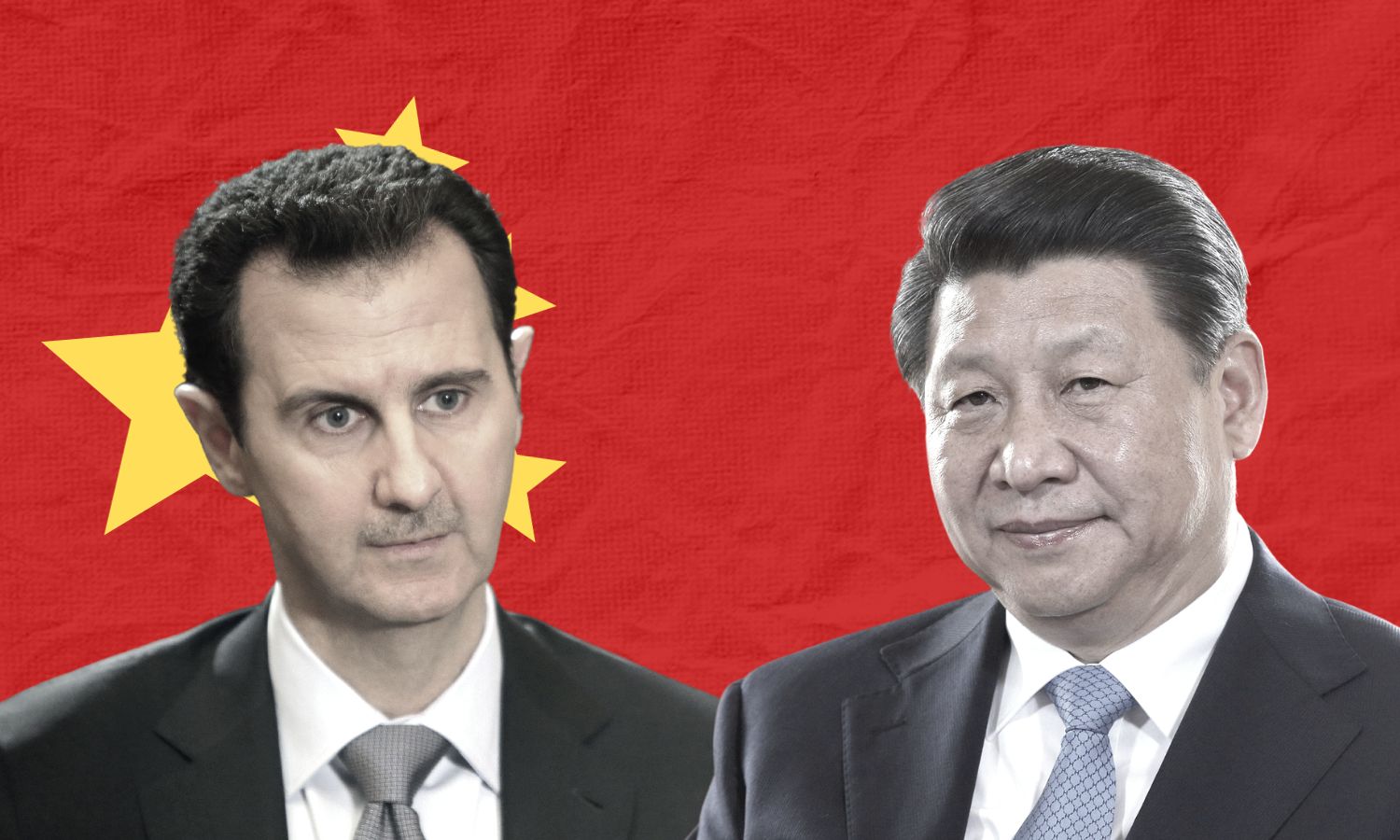 الرئيس الصيني شي جين بينغ والرئيس النظام السوري بشار الأسد (تعديل عنب بلدي)