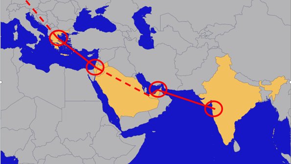 خريطة توضيحية لخطة المشروع الذي يصل الهند بأوروبا عبر الشرق الأوسط (البروفيسور مايكل تانشوم/ X)