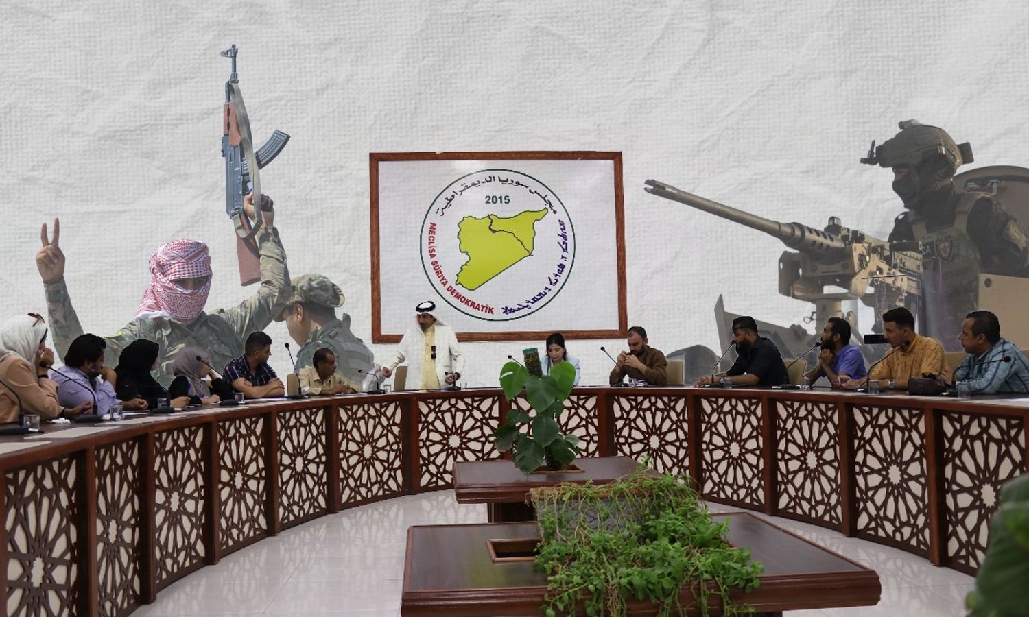 ممثلون عن قبائل عربية يجتمعون بأعضاء مجلس سوريا الديمقراطية في القامشلي شرقي الحسكة (تعديل عنب بلدي)