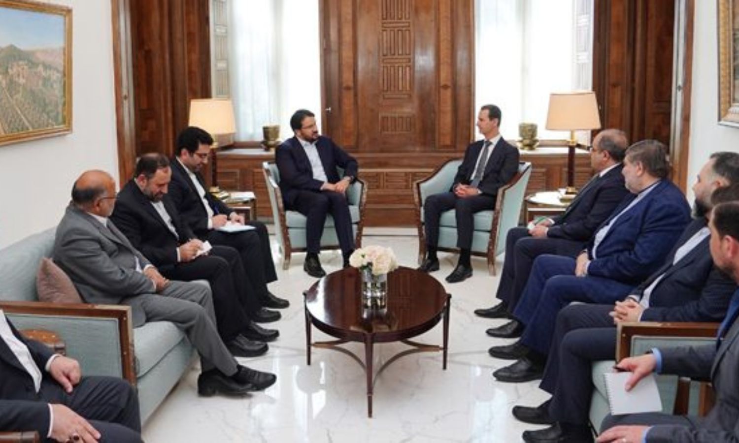 وفد إيراني التقى برئيس النظام السوري بشار الأسد في نيسان 2023 في دمشق (سانا)