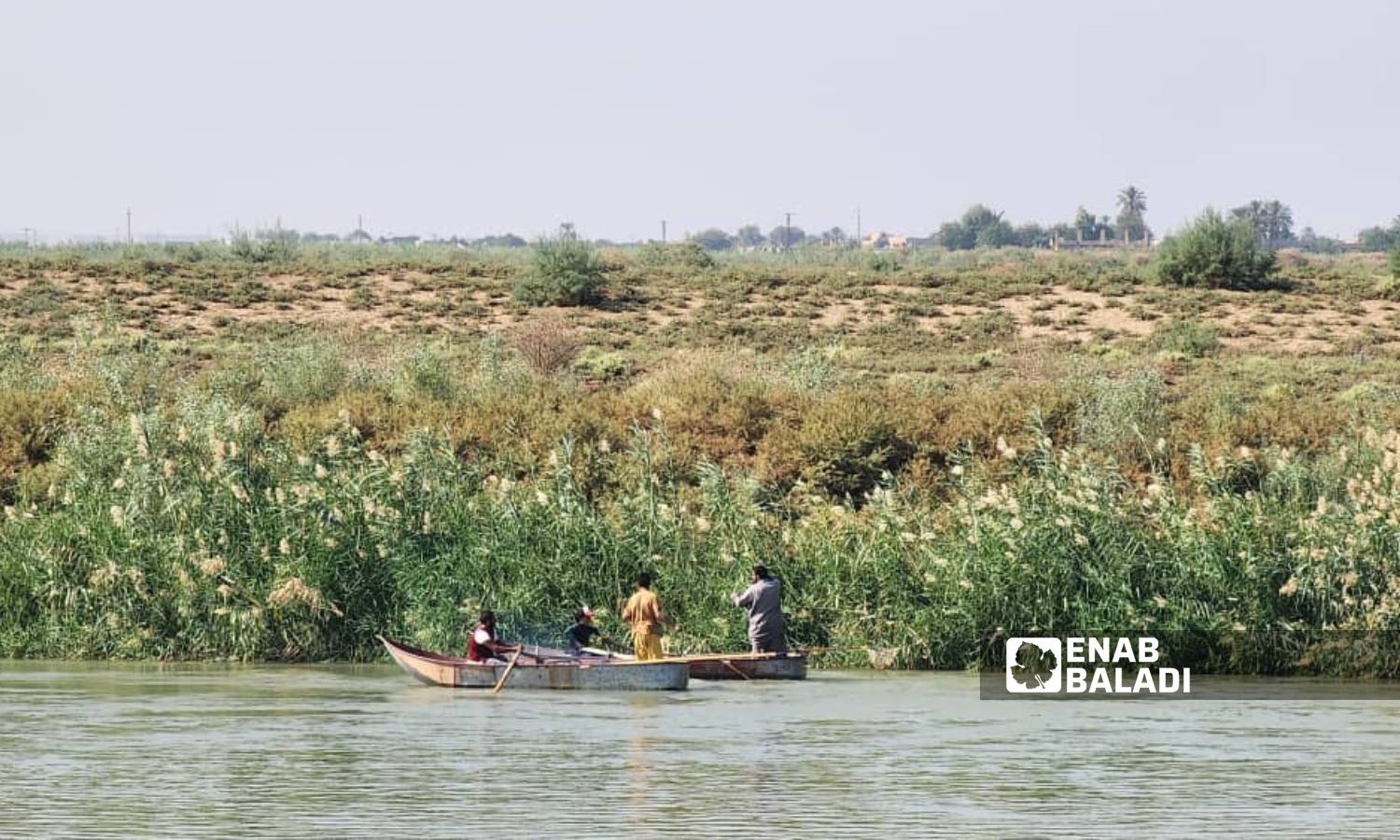 صيادون في نهر الفرات ضمن مناطق سيطرة قوات سوريا الديمقراطية- 1 من كانون الأول 2023 (عنب بلدي/ عبادة الشيخ)