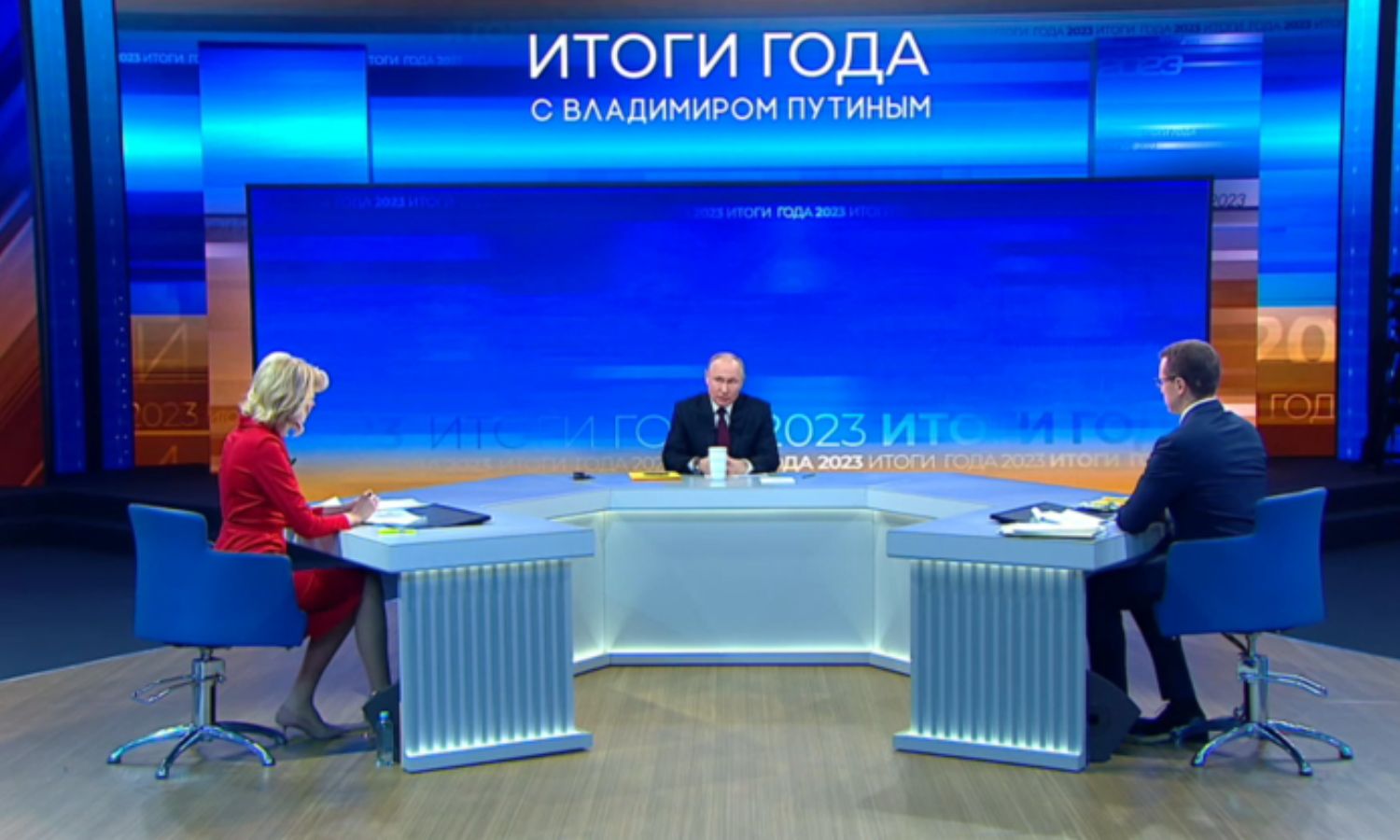 الرئيس الروسي فلاديمير بوتين خلال لقاء تلفزيوني- 14 من كانون الأول 2023 (روسيا اليوم)
