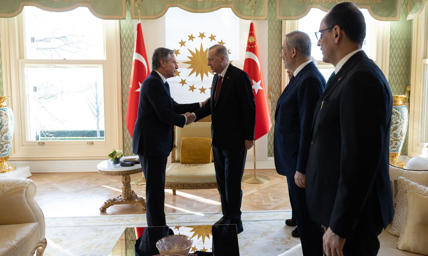 بلينكن يلتقي أردوغان بحضور وزير الخارجية ورئيس الاستخبارات التركيين- 6 من كانون الثاني 2024 (بلينكن/ إكس)