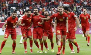 احتفال لاعبي المنتخب السوري بتسجيل هدف على المنتخب التونسي في 2021 (روسيا اليوم)
