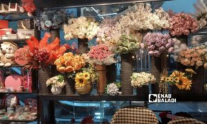 محل لبيع الزهور في مول ماسا بلازا بدمشق- 25 من تشرين الأول (عنب بلدي/ سارة الأحمد)
