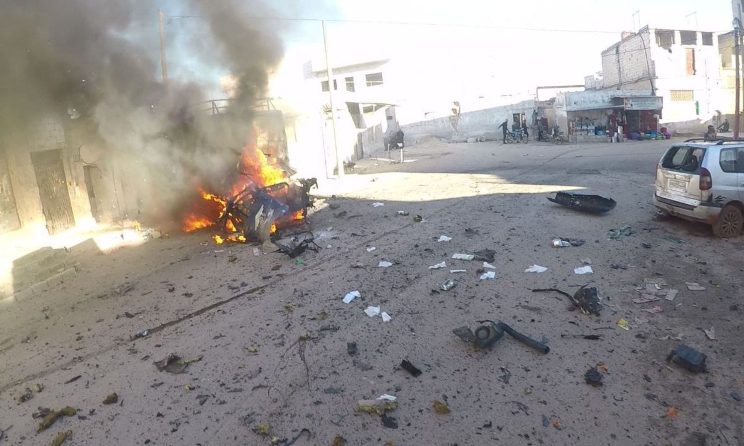 آثار قصف قوات النظام لمدينة سرمين في ريف إدلب الشرقي- 6 من كانون الثاني 2024 (الدفاع المدني السوري)