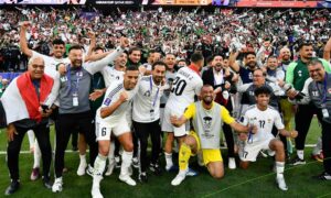 لاعبو المنتخب العراقي يحتفلون بتأهلهم إلى دور الـ16 من بطولة أمم آسيا – 19 من كانون الثاني 2024 (Asian Cup 2023)