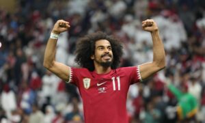 أكرم عفيف لاعب منتخب قطر لكرة القدم يحتفل بالفوز بكأس أمم آسيا - 10 من شباط 2024 (الاتحاد القطري لكرة القدم)
