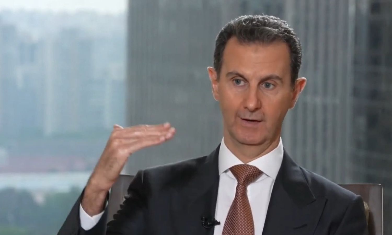 رئيس النظام السوري بشار الأسد في مقابلة مع تلفزيون الصين المركزي - 29 من أيلول 2023 (سانا)