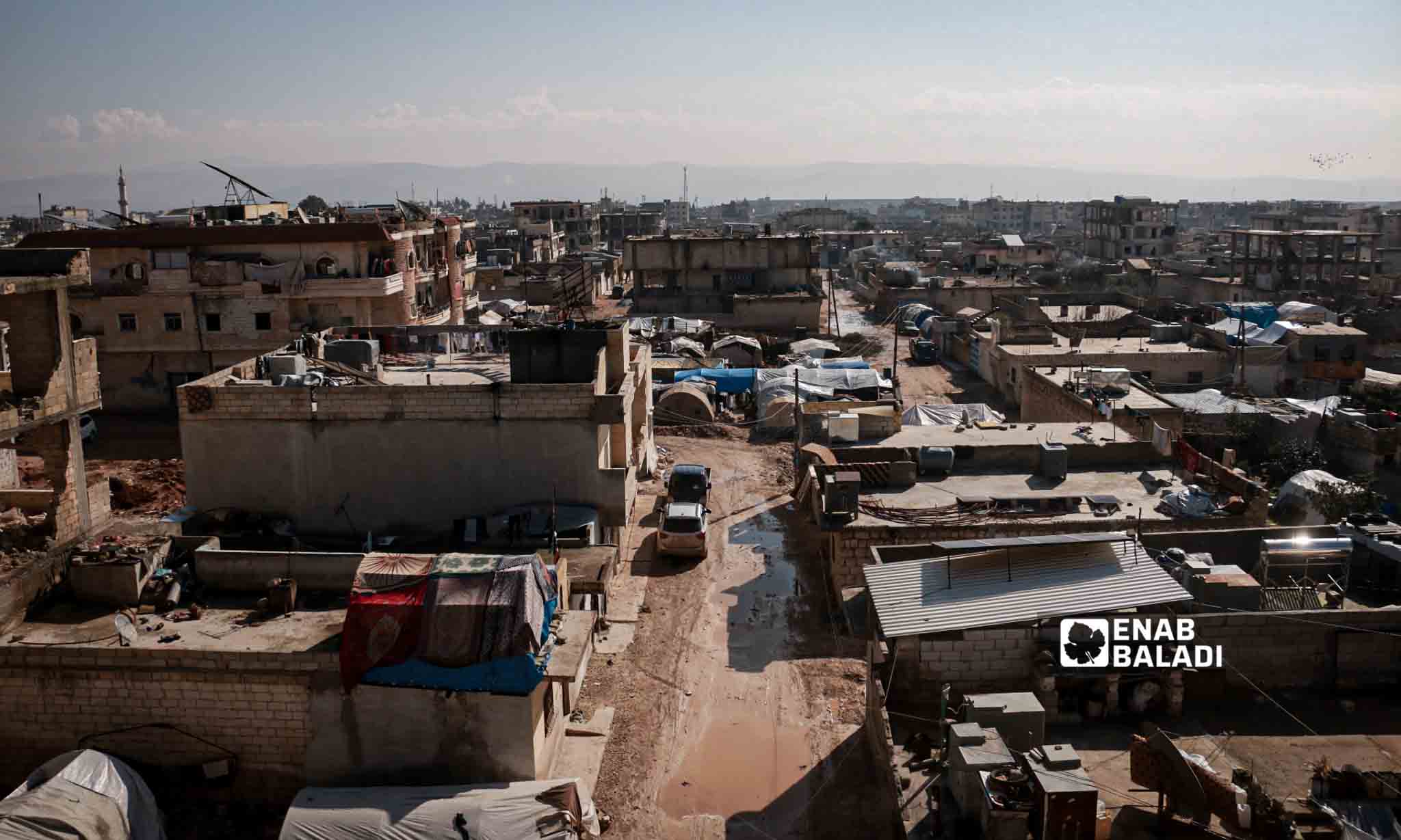مدينة جنديرس بعد عام على كارثة الزلزال شمالي سوريا - 6 من شباط 2024 (عنب بلدي/ ديان جنباز)