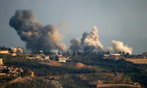 تصاعد الدخان نتيجة الأعمال العسكرية على الحدود اللبنانية مع فلسطين المحتلة 12 شباط 2024 (AFP)