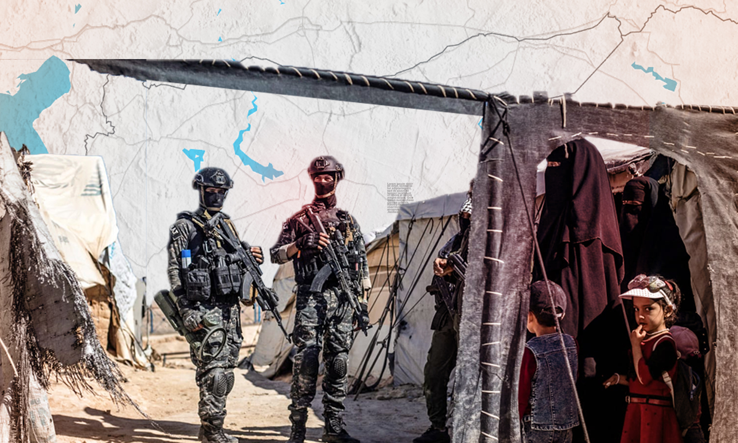 "قوى الأمن الداخلي" التابعة لـ"الإدارة الذاتية" تتفقد الخيام في مخيم الهول - 28 آب2022 (AFP/ تعديل عنب بلدي)