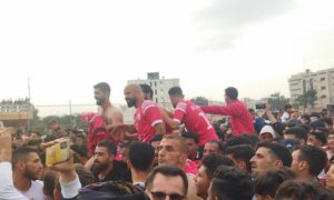 فرحة فريق الشعلة بالصعود إلى منافسات الدوري السوري الممتاز لكرة القدم - 30 من نيسان 2024 (ابطع الرياضية/ فيس بوك)