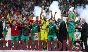 من تتويج الجزائر ببطولة كأس العرب الأخيرة في قطر- كانون الأول 2021 (الغد الجزائري)