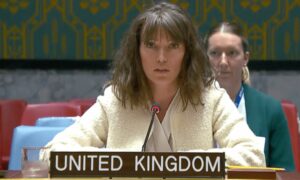 نائبة المنسق السياسي في الخارجية البريطانية خلال اجتماع مجلس الأمن بشأن ملف السلاح الكيميائي في سوريا- 11 من حزيران 2024 (وزارة الخارجية البريطانية)