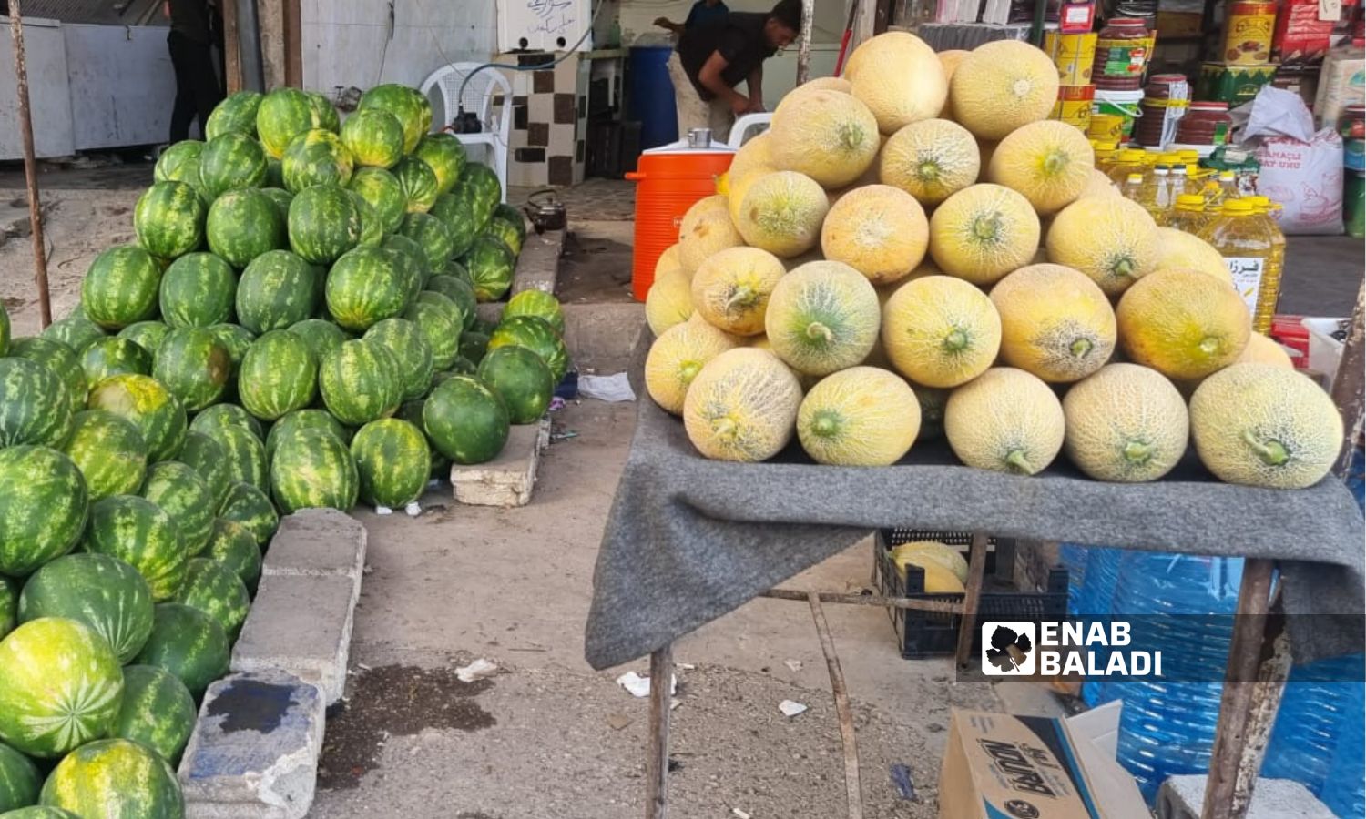 يتراوح سعر كيلو البطيخ بين 5 و5.5 ليرة تركية في إدلب - 24 من حزيران 2024 (عنب بلدي/ أنس الخولي)