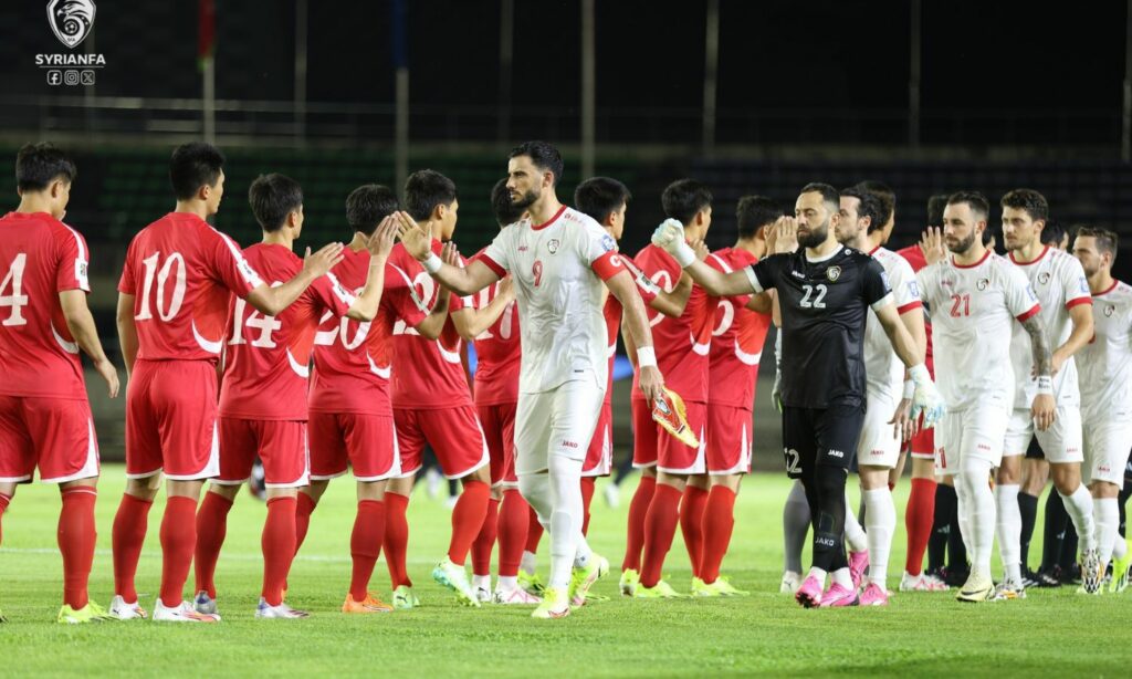 المنتخب السوري قبيل انطلاق مباراته أمام كوريا الشمالية- 6 من حزيران 2024 (SFA- فيس بوك)