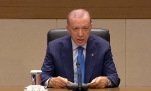 الرئيس التركي رجب طيب أردوغان خلال مؤتمر صحفي قبل توجهه إلى الولايات المتحدة- 21 من أيلول 2024 (الأناضول/ لقطة شاشة)