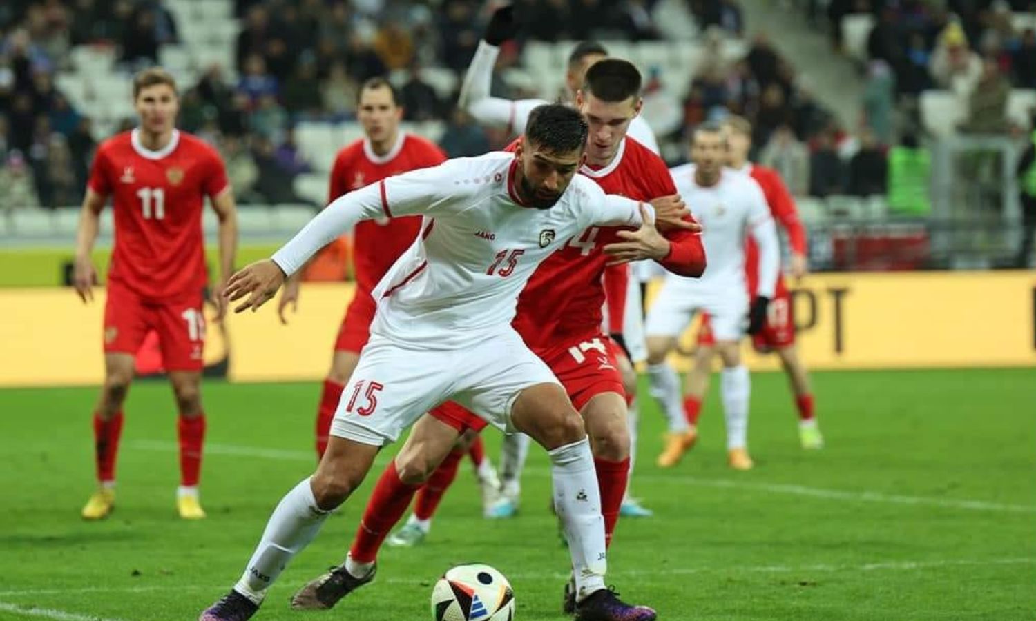 من مباراة المنتخب السوري أمام روسيا تحضيرًا لكأس آسيا- 19 من تشرين الثاني 2024 (الاتحاد السوري لكرة القدم)