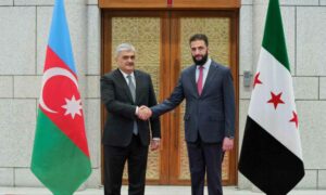 لرئيس الشرع يستقبل نائب رئيس مجلس الوزراء الأذربيجاني _في 5 من أيار 2025 (سانا)