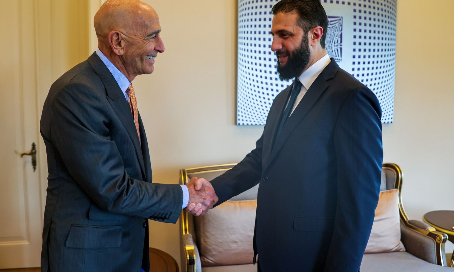 لقاء الرئيس السوري أحمد الشرع بالمبعوث الخاص للولايات المتحدة الأمريكية إلى سوريا توم باراك- 24 أيار 2025 (الرئاسة السورية)