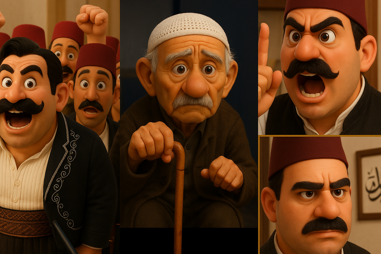 مشاهد درامية من مسلسل باب الحارة صنعت عبر الذكاء الاصطناعي (عنب بلدي/ AI)