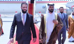 الرئيس السوري أحمد الشرع يصل البحرين في رابع زيارة خليجية - 10 أيار 2025 (سانا)