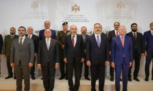 اجتماع وزراء خارجية الأردن وسوريا والعراق ولبنان وتركيا في عمّان لإطلاق مركز عمليات مكافحة تنظيم الدولة - 9 من آذار 2025 (الخارجية السورية إكس)