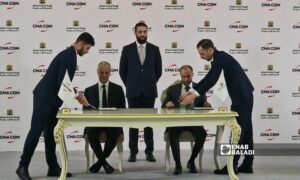 "CMA CGM" توقع عقدًا مه الهيئة العامة للمنافذ البرية والبحرية السورية" في قصر الشعب بدمشق- 1 من أيار 2025 (عنب بلدي/ أنس الخولي)