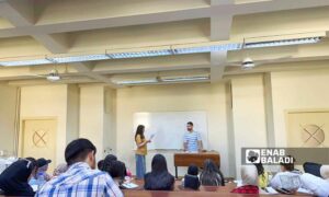 إحدى المحاضرات في كلية الإعلام بجامعة دمشق - 28 من أيار 2025 (عنب بلدي)