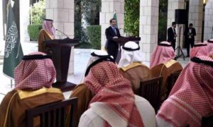 مؤتمر صحفي لوزيري الخارجية السوري والسعودي في قصر تشرين بدمشق 31 من  أيار 2025 (سانا)