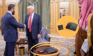 جهاز يتوسط الرئيسين أحمد الشرع ودونالد ترامب أثار تكهنات رواد التواصل الاجتماعي (تعديل عنب بلدي)