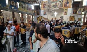 تفجير طال كنيسة "مار إلياس" في دمشق راح ضحيته قتلى وجرحى - 22 حزيران 2025 (عنب بلدي/ أنس الخولي)