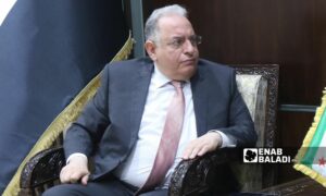 وزير المالية السوري يقول إن سوريا تقدمت بطلب للحصول علي منحة مجانية  من البنك الدولي تبلغ 146 مليون دولار  12 من حزيران 2025 (عنب بلدي/ وسيم  العدوي)
