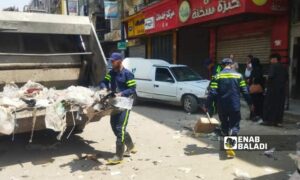 حملة تنظيف قامت بها محافظة حلب بحي الشعار - 7 حزيران 2025 (عنب بلدي/ محمد ديب بظت)