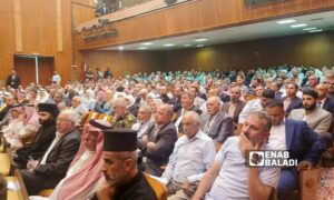 اللجنة العليا لانتخابات مجلس الشعب تجتمع مع أهالي محافظة درعا - 23 حزيران 2025 (عنب بلدي/ محجوب الحشيش)