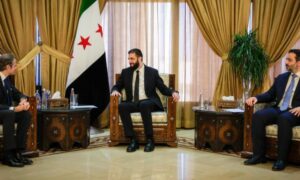 رئيس المرحلة الانتقالية أحمد الشرع ووزير الخارجية أسعد الشيباني يلتقيان مع المدير العام للوكالة الدولية للطاقة الذرية رافائيل ماريانو غروسي-دمشق،4 حزيران2025( الإخبارية السورية)