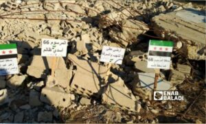 احتجاجات شعبية من قبل متضررين من مشروع 66 بالمنطقة التنظيمية"باسيليا سيتي" في كفرسوسة لوان- 5/72025(عنب بلدي)
