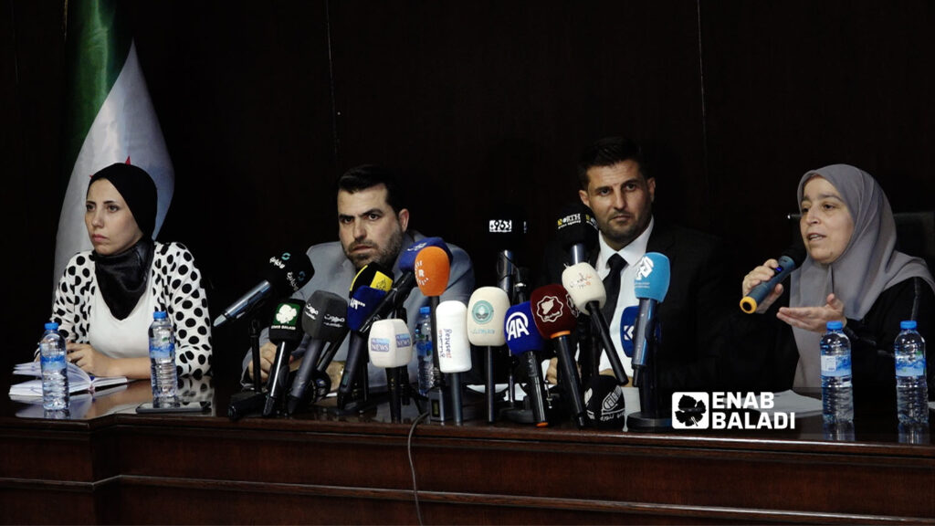 مؤتمر صحفي لجنة لجنة التحقيق في مصير أبناء المعتقلين والمغيبين - 8 تموز 2025 (عنب بلدي/نور حمزة)