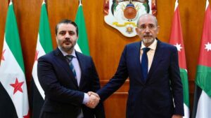 وزير الخارجية السورية أسعد الشيباني ونظيره الأردني أيمن الصفدي- 20 تموز 2025 (وكالة الأناضول)