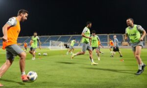 تحضيرات منتخب سوريا الأول للرجال لمواجهة منتخب أفغانستان- 10 حزيران 2025 (الاتحاد السوري لكرة القدم/ فيسبوك)
