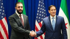 الرئيس السوري أحمد الشرع يلتقي وزير الخارجية الأمريكي، ماركو روبيو، في نيويورك 22 من أيلول 2025 ( ماركو روبيو/ إكس)