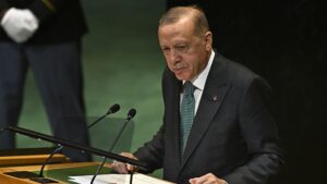 الرئيس التركي رجب طيب أردوغان خلال كلمته في الجمعية العامة للأمم المتحدة ـ 23 أيلول 2025 (الأناضول)